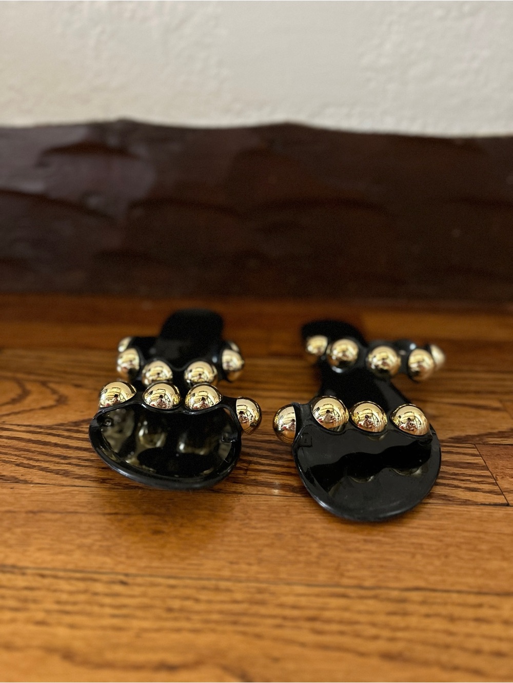 Steve Madden Black Slide Sandals with Gold Studs
